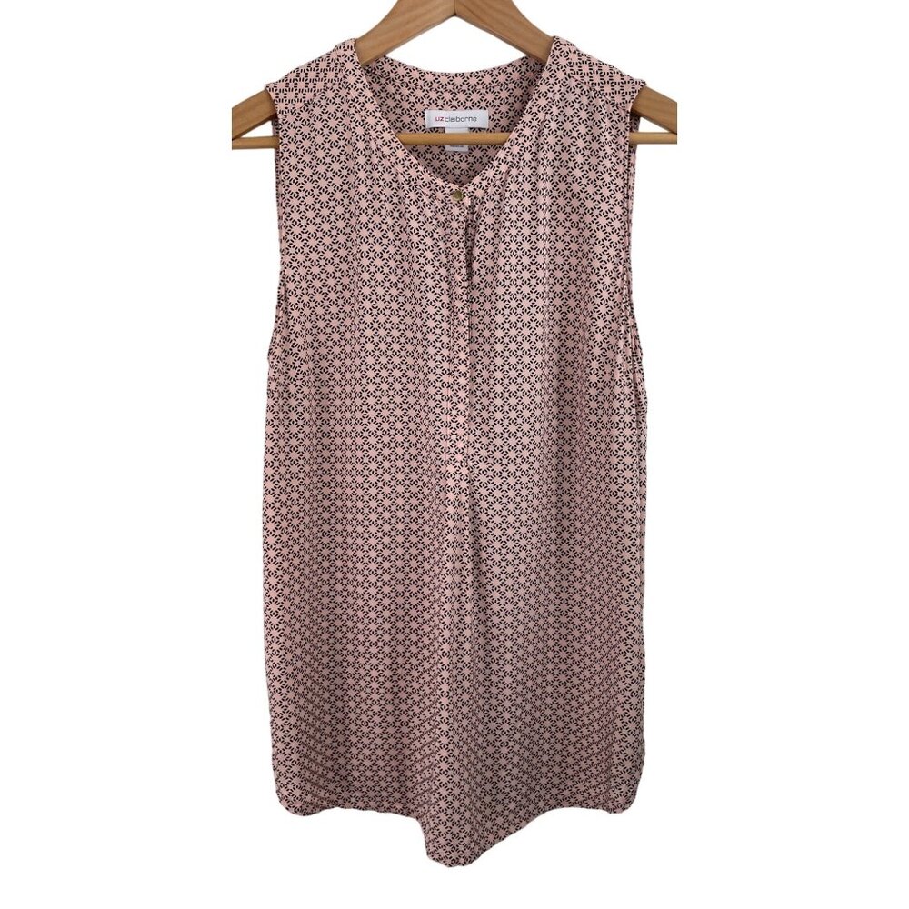 Liz Claiborne Womens Size Medium Pink/Black Sleeveless V Neck Tank Top Shirt